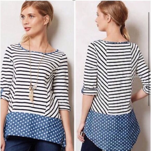 Anthropologie Postmark Striped & Polka Dot Tunic Top w/ Pockets Size Medium - Picture 1 of 14